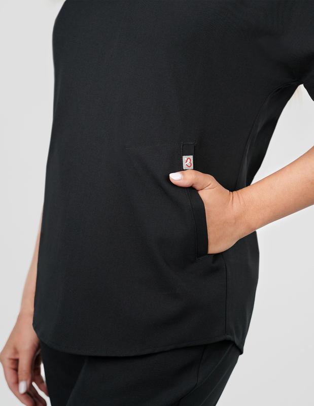 Orchid Three-Pocket Women's Black Scrub Top